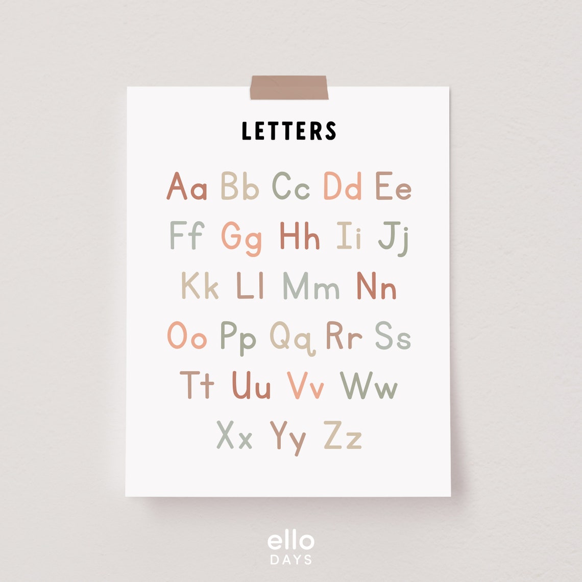 Letters Aa To Zz Chart Neutral Alphabet Kids Classroom Poster - Image 3