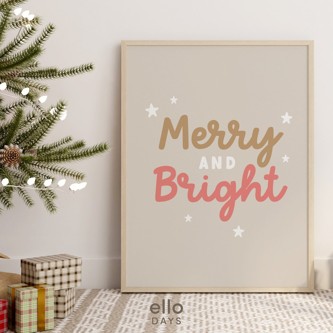 Merry and Bright Beige Minimalist Star Holiday Christmas Poster - Image 4