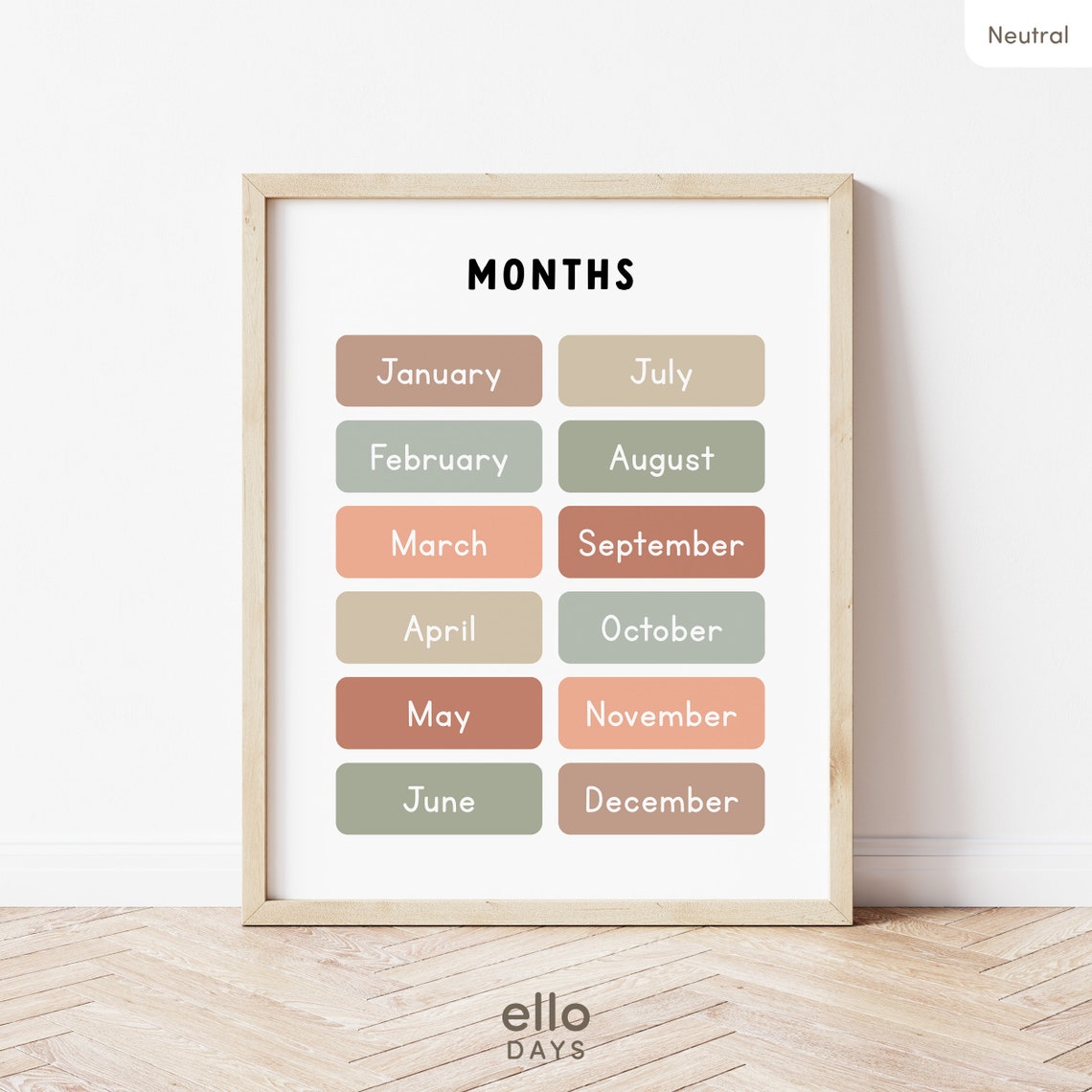 Months Of The Year Chart Neutral Tones Kids Classroom Poster