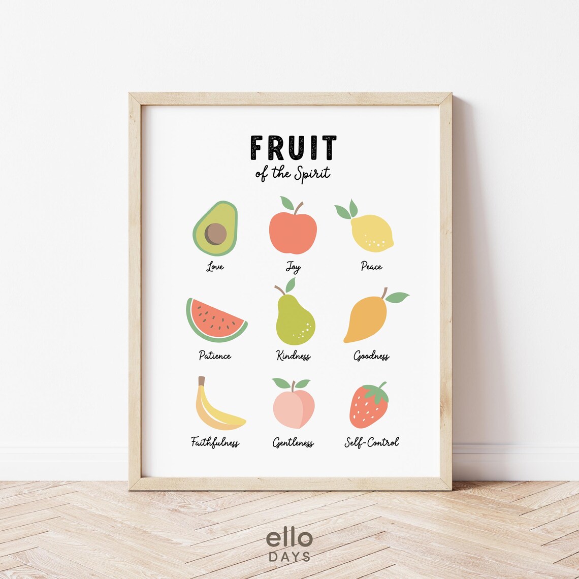 Fruit Of The Spirit Nine Illustrated Fruits Christian Kids Poster - Image 4
