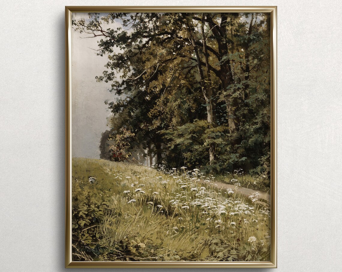 Green Forest Trees Moody Autumn Painting Art Print