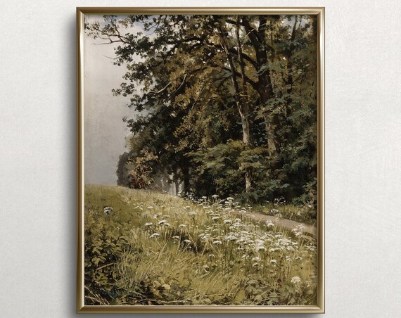 Green Forest Trees Moody Autumn Painting Art Print