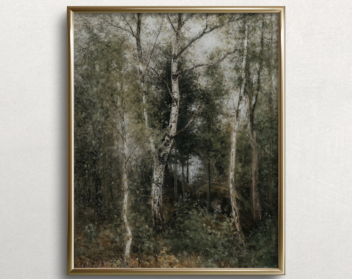 Spring Aspens Moody Art Forest Wall Art Tree Landscape Painting Nature Walk Art Forest Decor L277