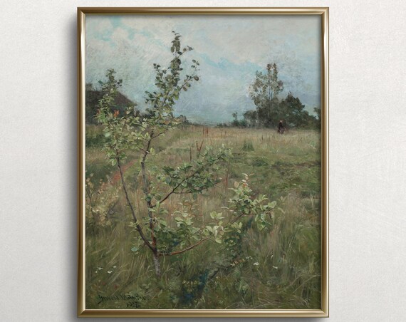 Small Field Tree Countryside Landscape Painting French Country Art Garden Art L9