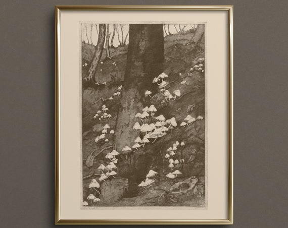 Fungi Forest, Dark Academia Mushroom Art Print