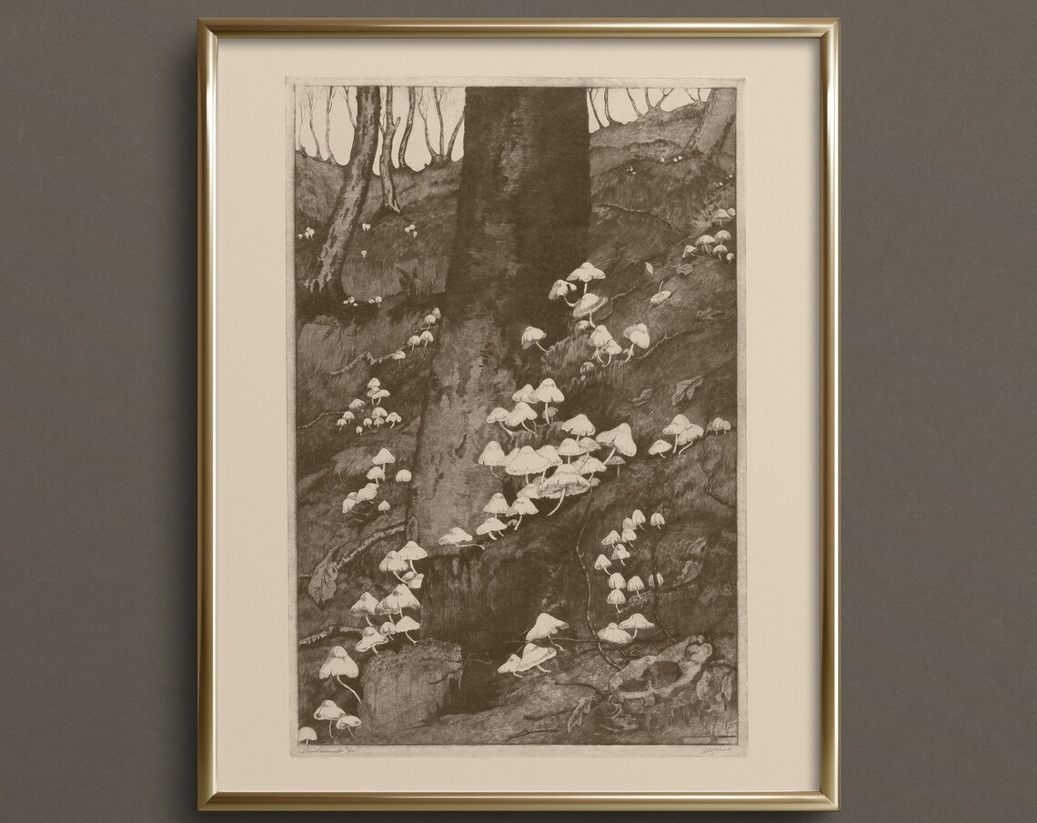 Fungi Forest, Dark Academia Mushroom Art Print