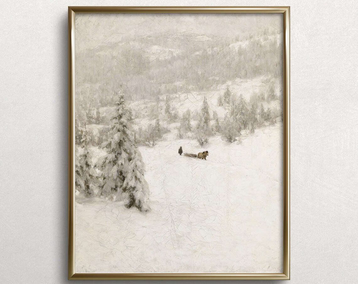 Christmas Tree Cutting, White Winter Art Print