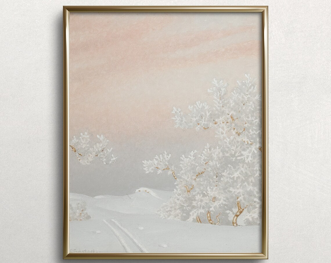 Pastel Winter Snow Road Frost Covered Trees White Landscape Poster