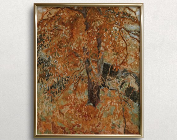 Orange Autumn Tree Moody Autumn Painting Vintage Autumn Art Autumn Tree Art L44