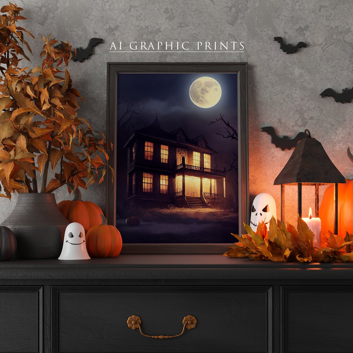 Haunted House Halloween Gothic Surreal Art Print
