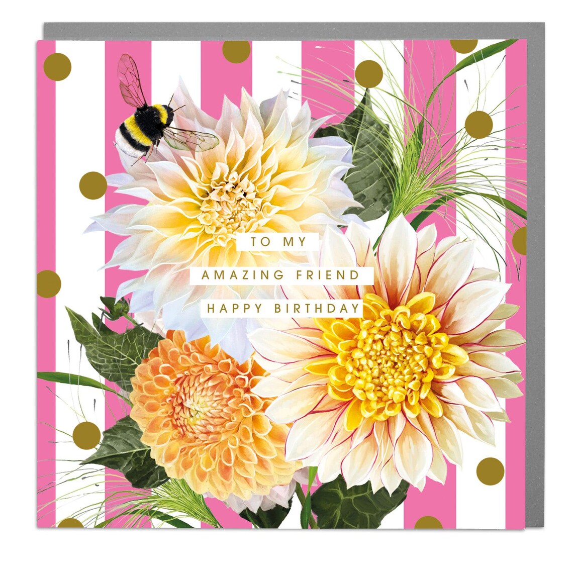 Bee Amazing Friend Happy Birthday Card Dahlia Floral Art Print