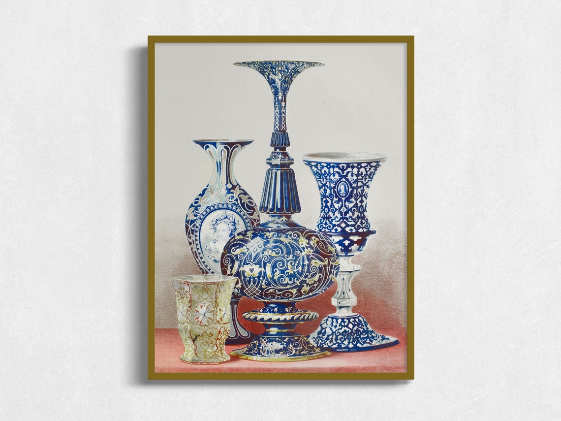 Blue White Chinoiserie Vases Vintage Still Life Porcelain Art Print
