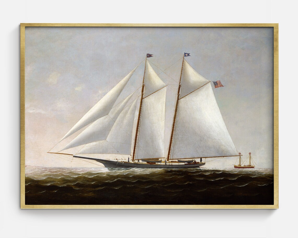 Antique Nautical Sailing Ship Art Print, Lake House Decor