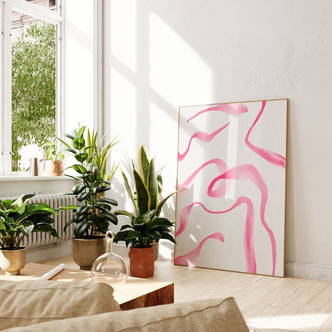 Pink Watercolor Abstract Art Print Minimalist Wall Decor