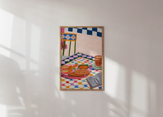 Coffee Breakfast Illustration, Colorful Kitchen Art Print