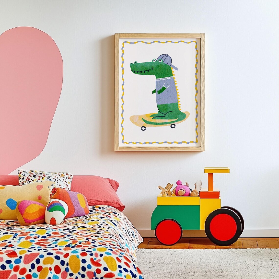 Crocodile Skateboard Print, Eclectic Kids Room Art