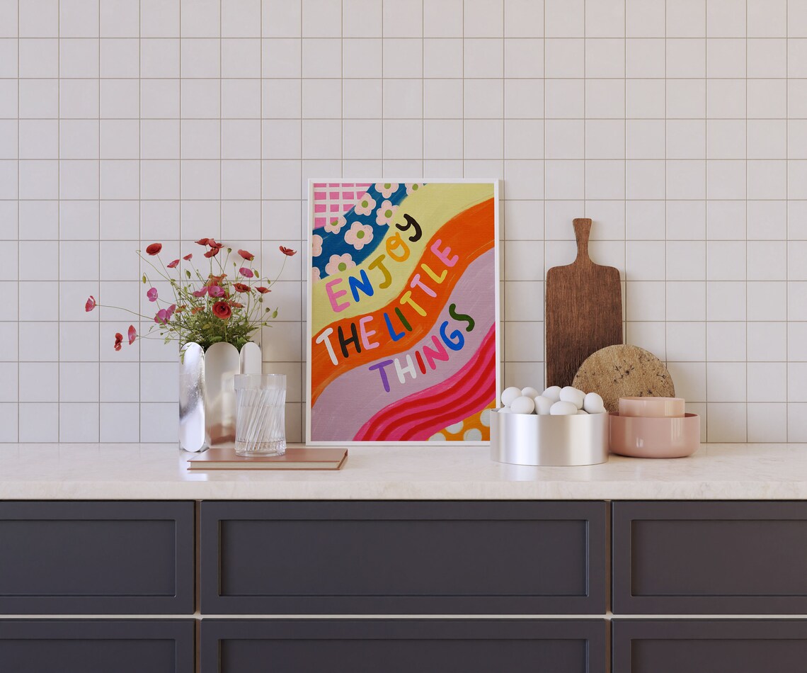 Enjoy The Little Things Colorful Typography Art Print
