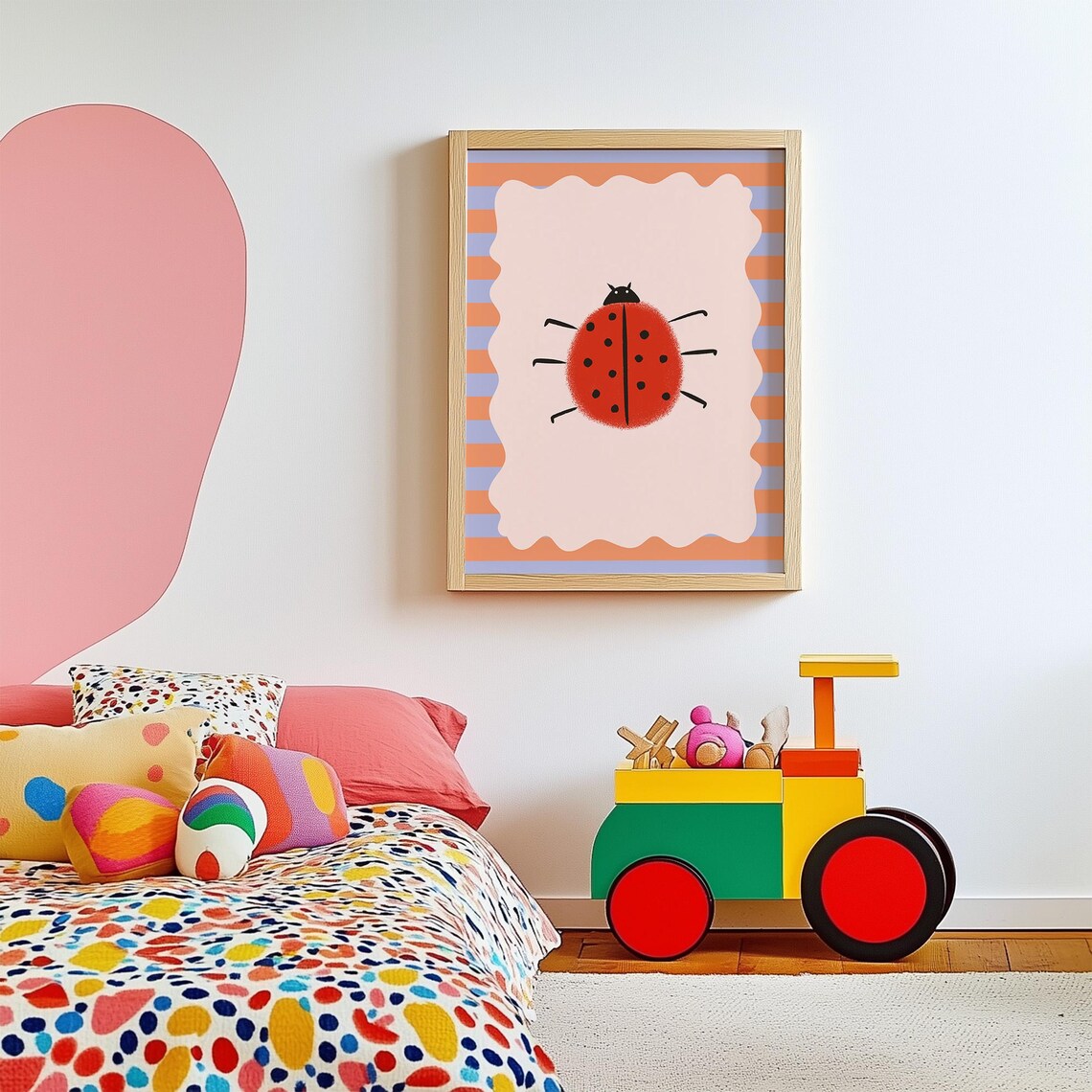 Ladybug Nursery Print, Eclectic Boho Kids Art