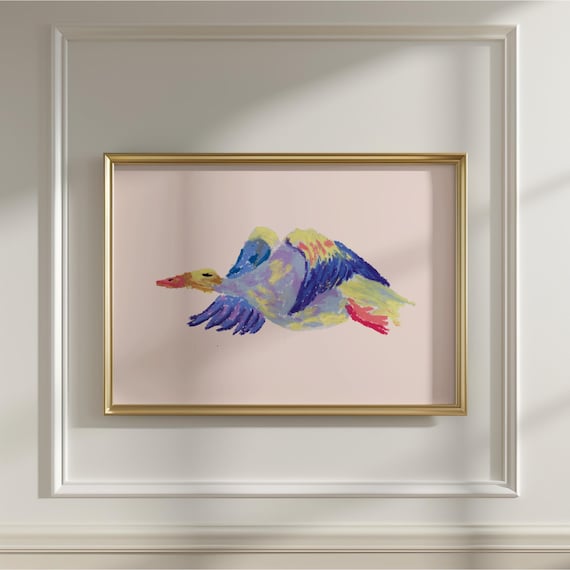Colorful Flying Bird Art Print Quirky Nursery Watercolor Wall Decor