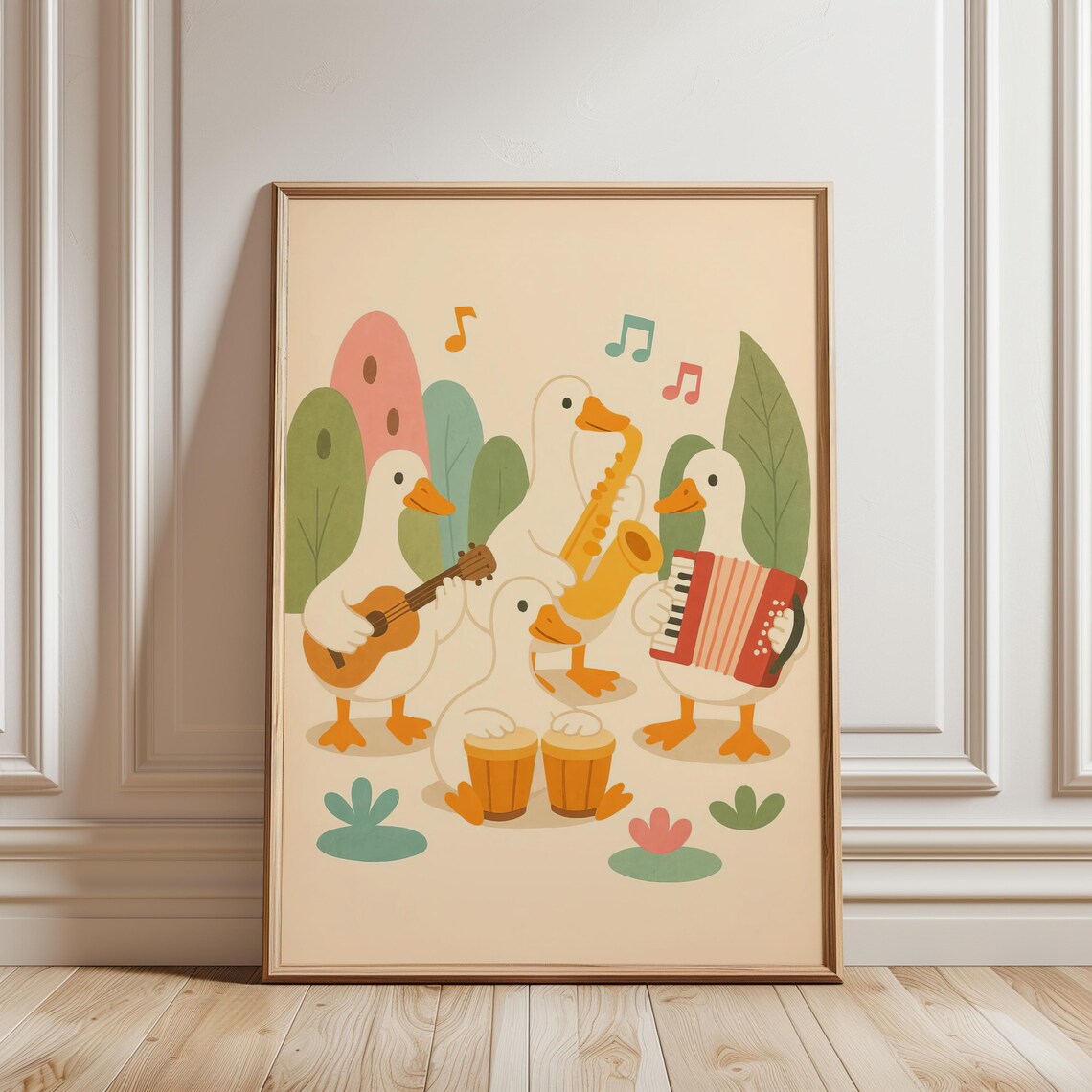 Cute Geese Band Music Instruments Kids Nursery Playroom Art Poster