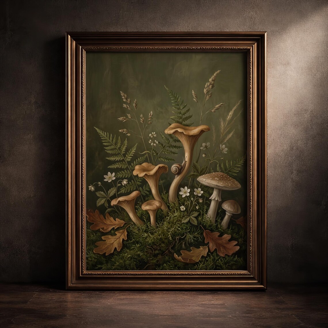Moody Woodland Mushroom Vintage Botanical Poster