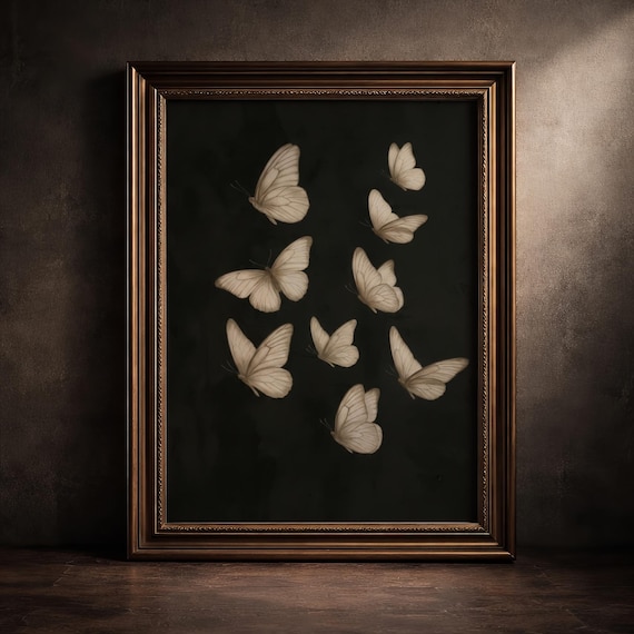 Vintage Butterfly Art Print Antique Botanical Insect Illustration Dark Academia Gothic Sepia Maximalist Nature Decor Digital Download