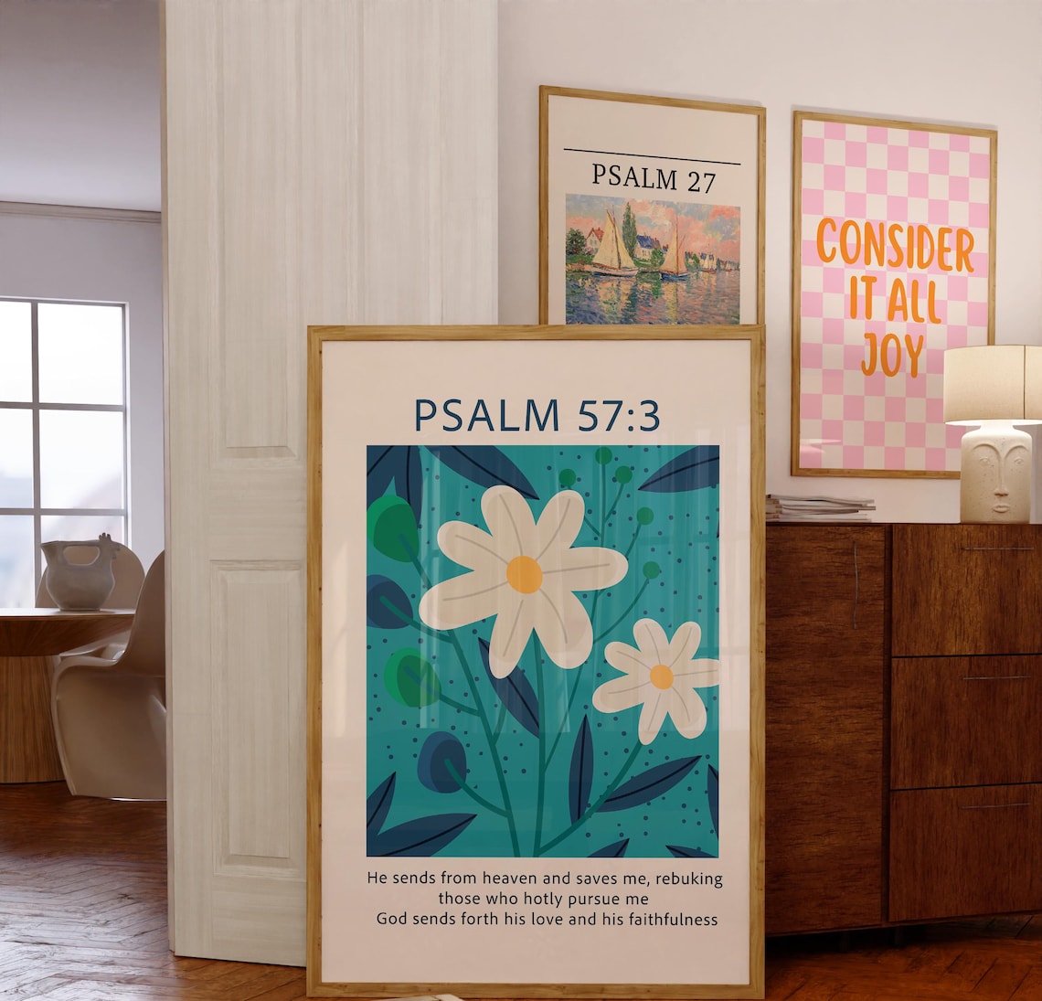 Psalm 57:3 Bold Daisy Floral Bible Verse Christian Scripture Poster - Image 5