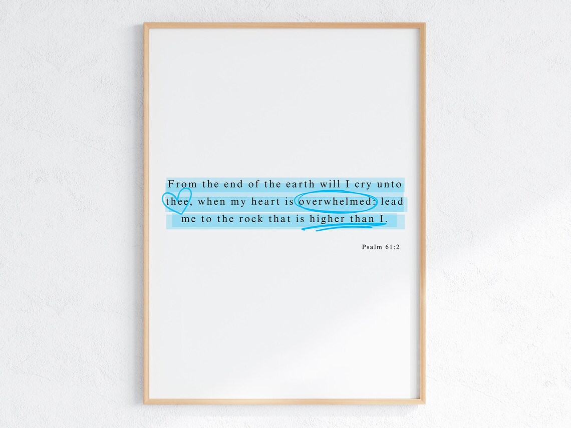 Psalm 61:2 Lead Me To The Rock Blue Highlighted Bible Verse Poster - Image 4