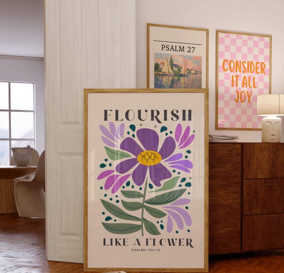 Psalm Print, Christian Floral Scripture Art Poster