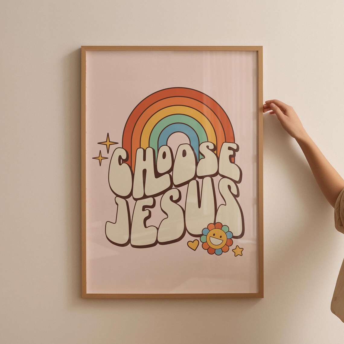 Groovy Rainbow Choose Jesus Retro Daisy Christian Scripture Poster - Image 4