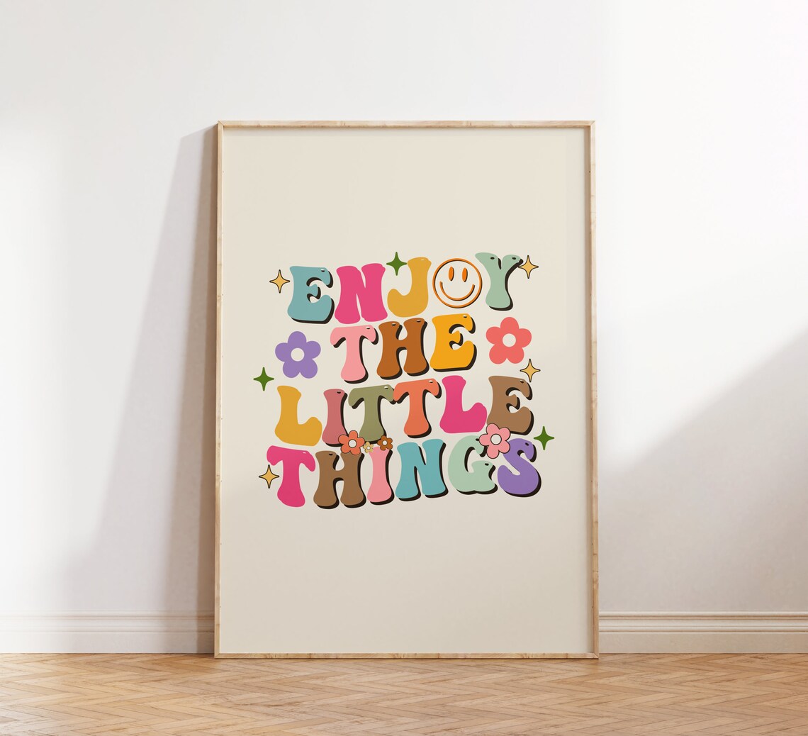 Enjoy The Little Things Groovy Retro Bubble Lettering Quote Poster - Image 5