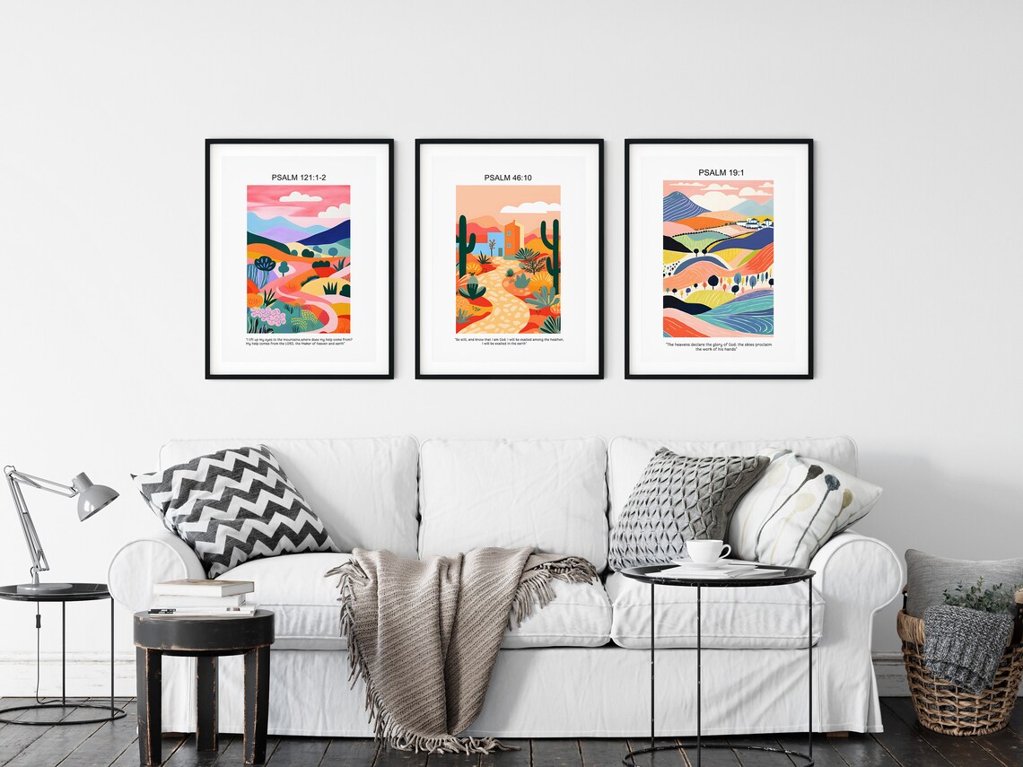 Psalm 19 46 121 Colorful Landscape Set Of 3 Bible Verse Poster - Image 2