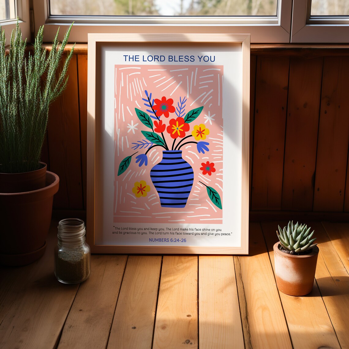 Numbers 6:24-26 The Lord Bless You Striped Vase Floral Bible Poster - Image 4