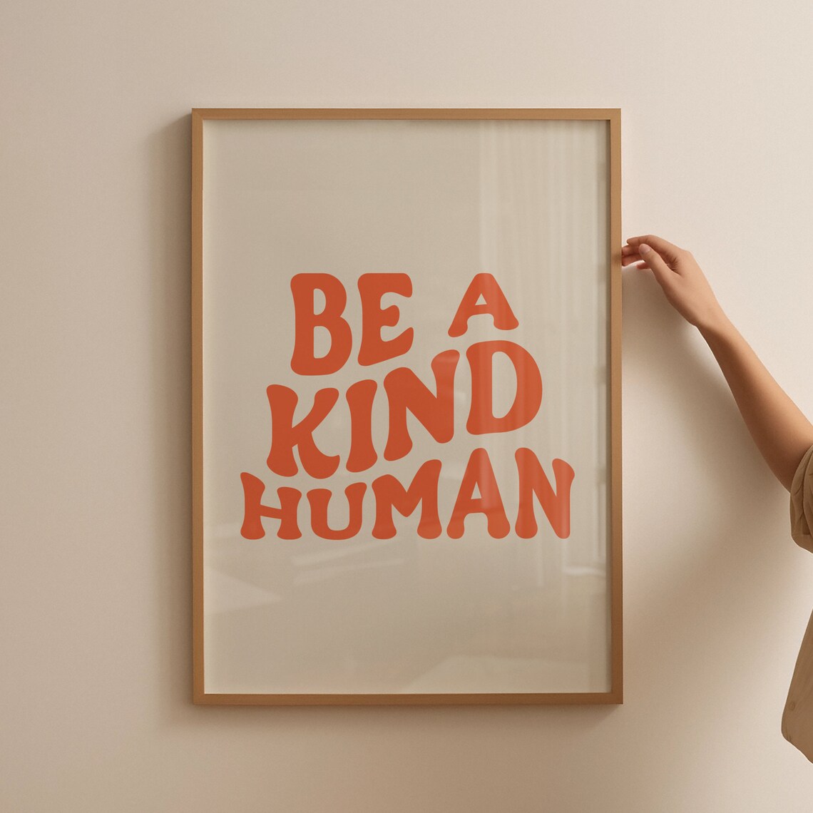 Be A Kind Human, Retro Groovy Orange Poster Print