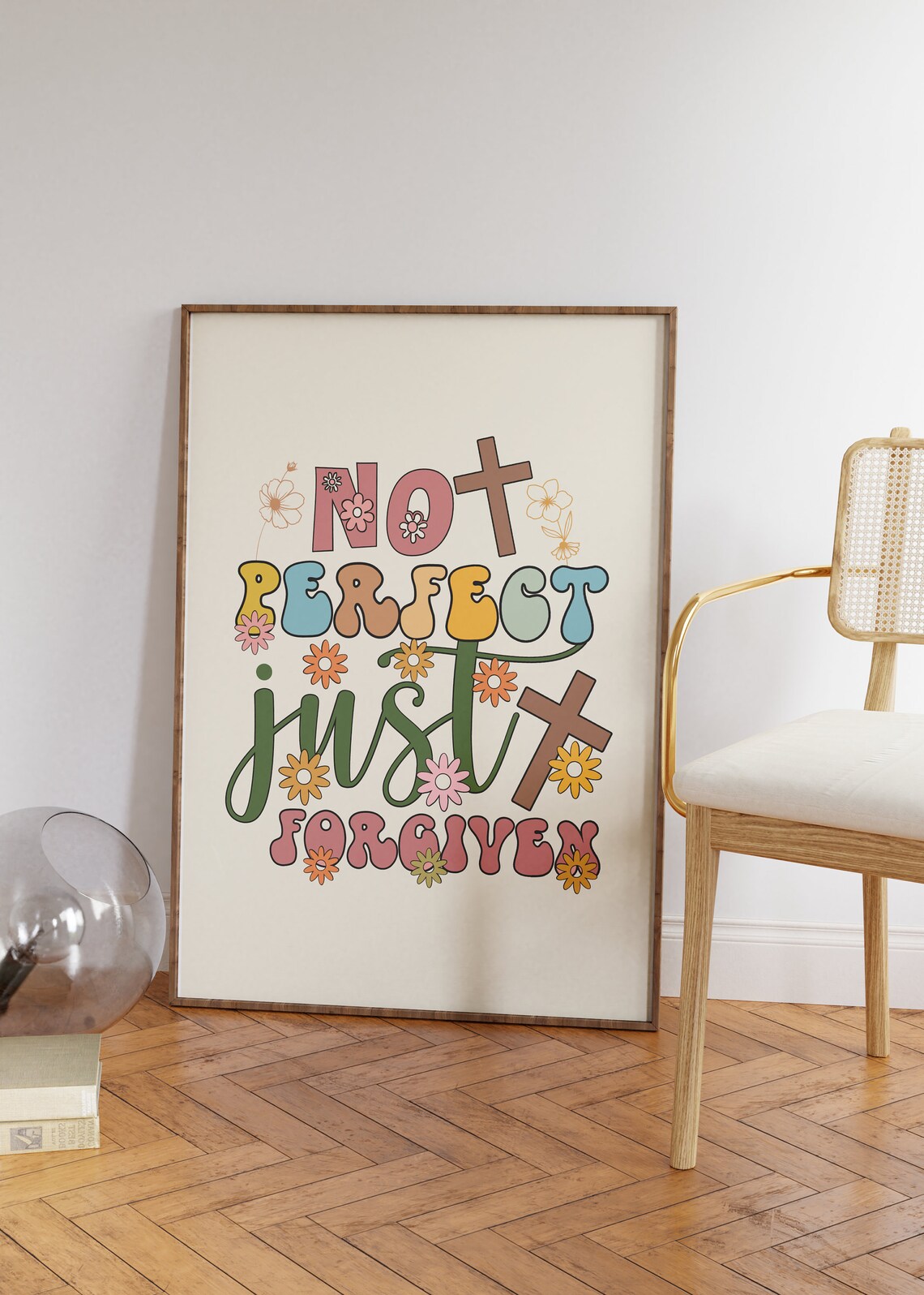 Not Perfect Just Forgiven Retro Groovy Christian Quote Poster - Image 2