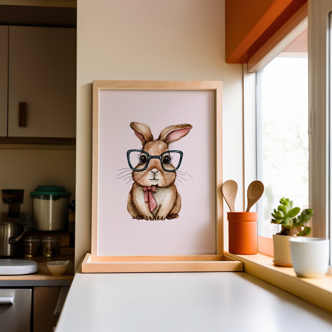 Cute Bunny With Glasses And Bow Tie Watercolor Animal Poster - Image 2