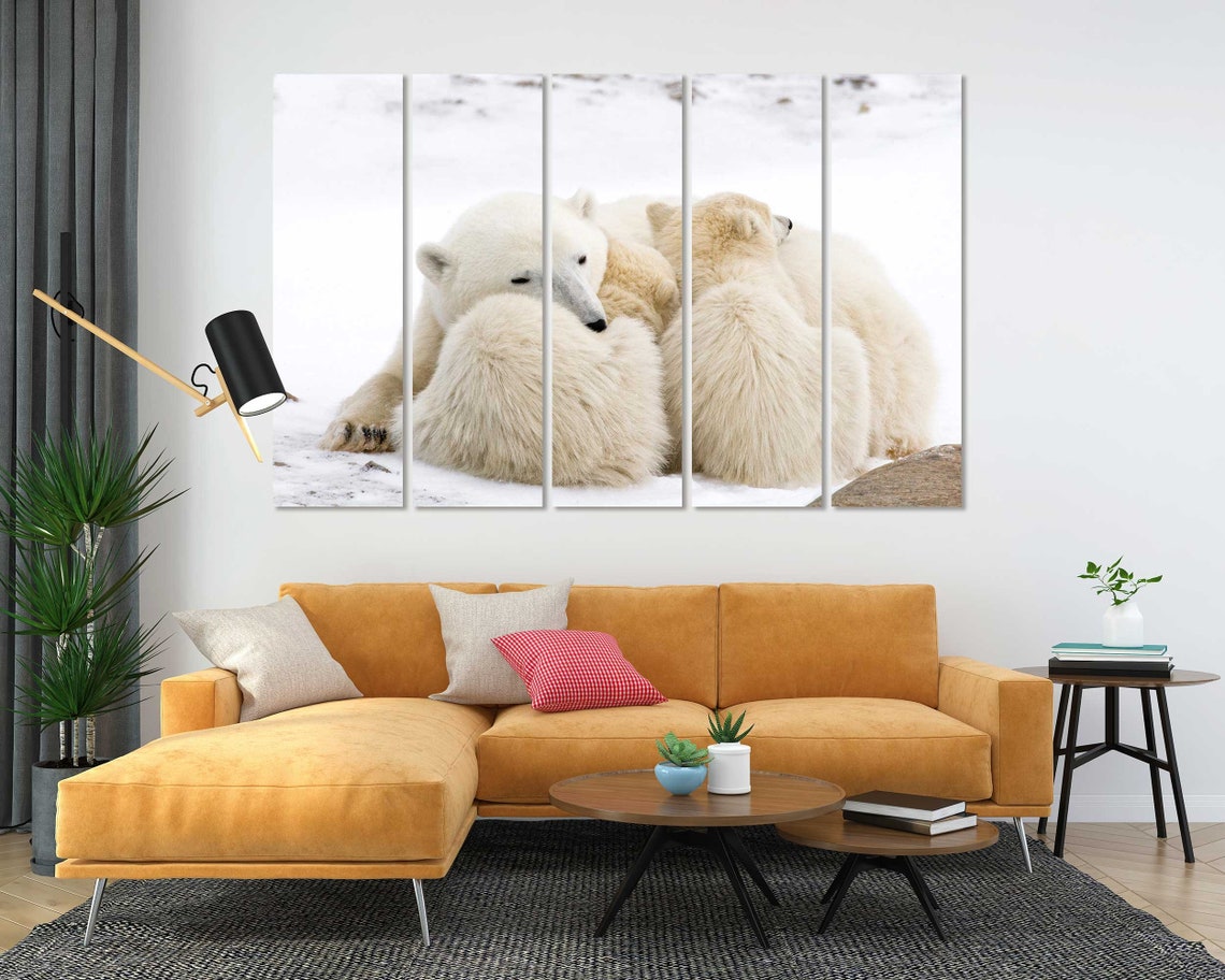Polar Bear Mother Cuddling Cubs in Snow Arctic Wildlife Art Poster - Image 5