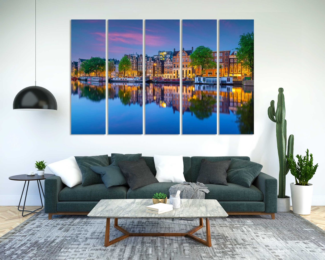 Amsterdam Canal Houses At Twilight Blue Hour Water Reflection Poster - Image 4