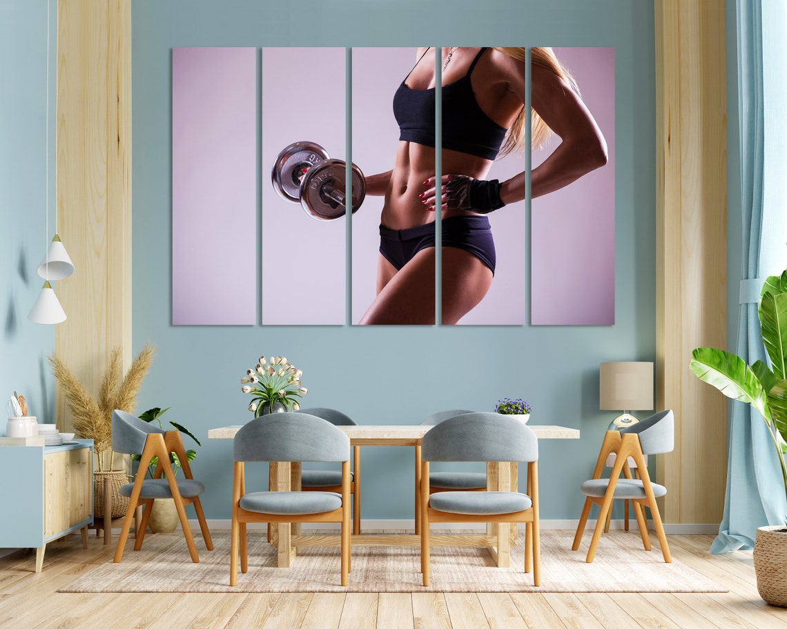 Sport Art With Woman Pictures For Wall Gym Art For Gift Fitness Wall Decor Woman Body Art On Dumbbells Art Print On - Image 3
