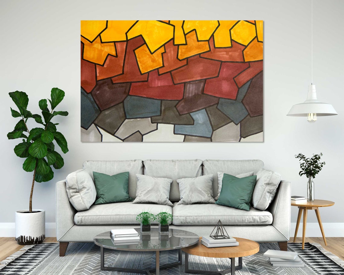 Amber Orange Red Gray Geometric Mosaic Blocks Modern Art Poster - Image 8