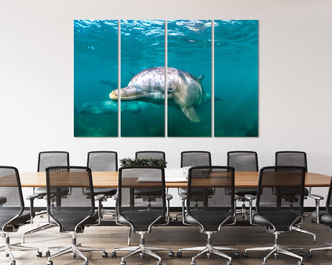 Smiling Bottlenose Dolphin Underwater Turquoise Ocean Wall Poster - Image 5