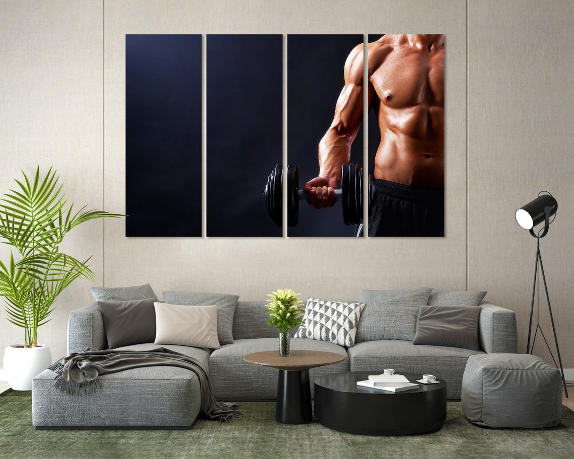 Muscular Man Dumbbell Curl Dark Background Fitness Gym Wall Art Poster - Image 6