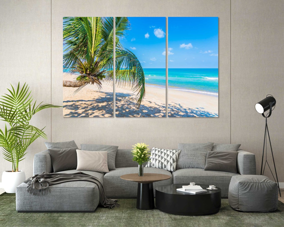 Sunny Tropical Beach Leaning Palm Tree Turquoise Ocean Travel Poster - Image 7