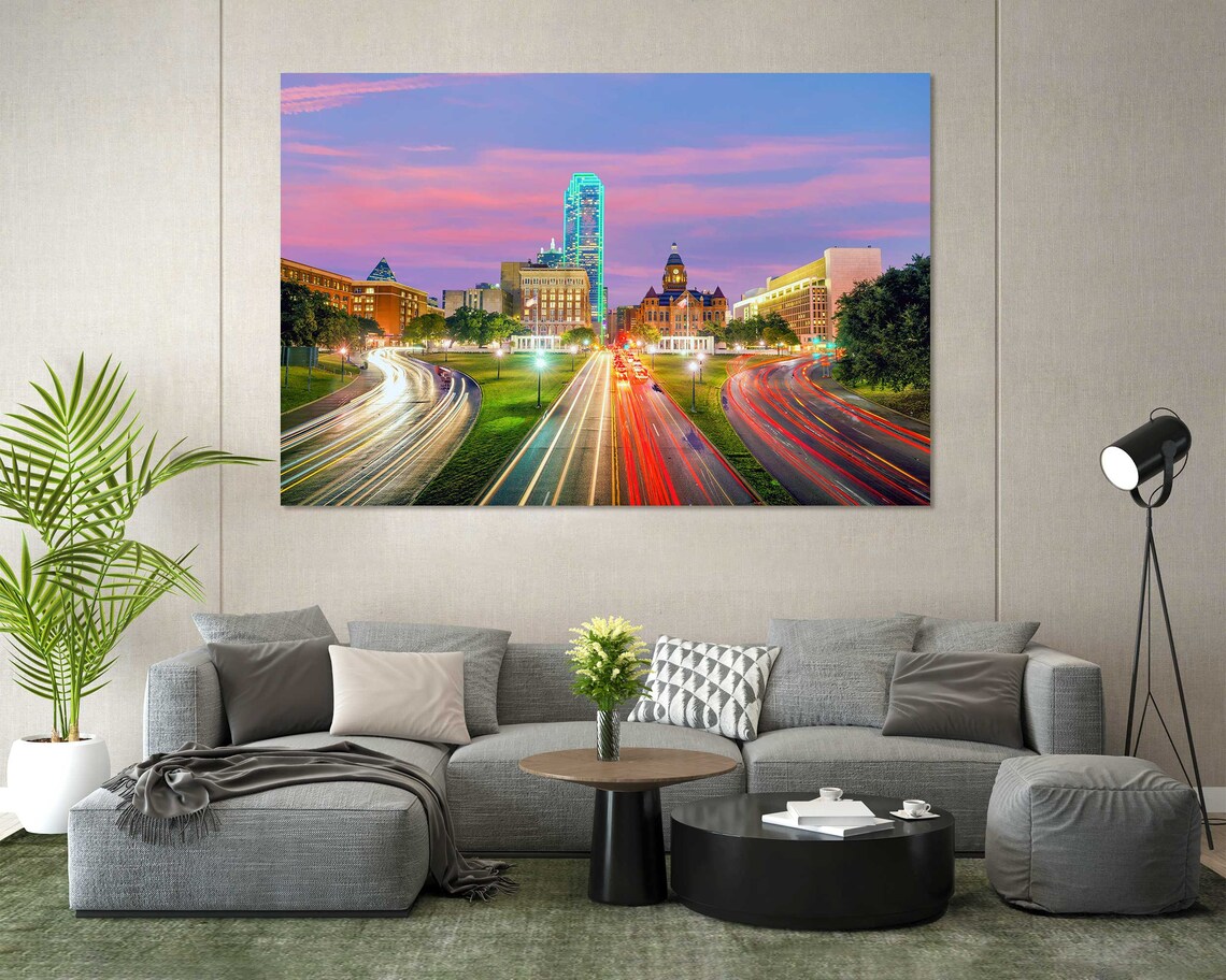 Dallas Texas Skyline Sunset Highway Light Trails City Travel Poster - Image 6