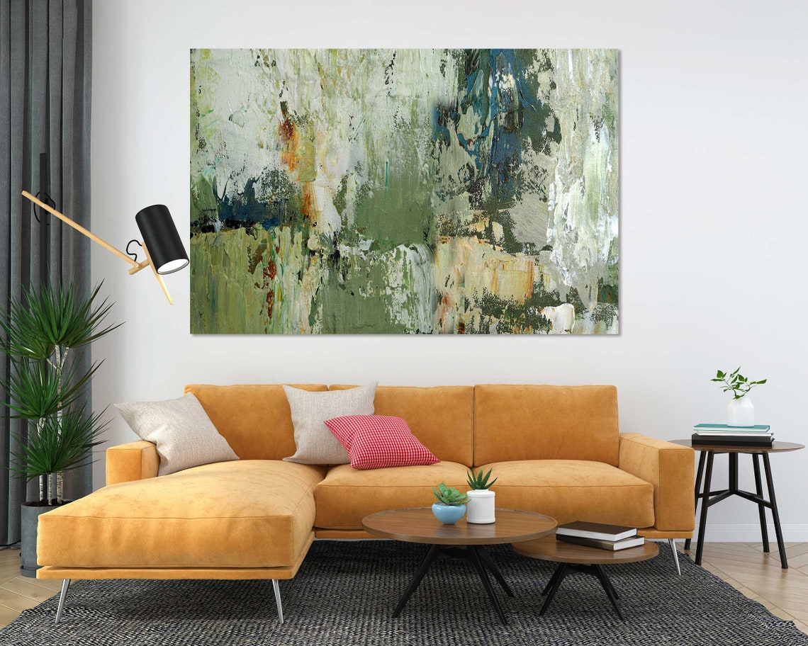 Modern Abstract Acrylic Painting In Green Tones Textured Art Print - Image 5