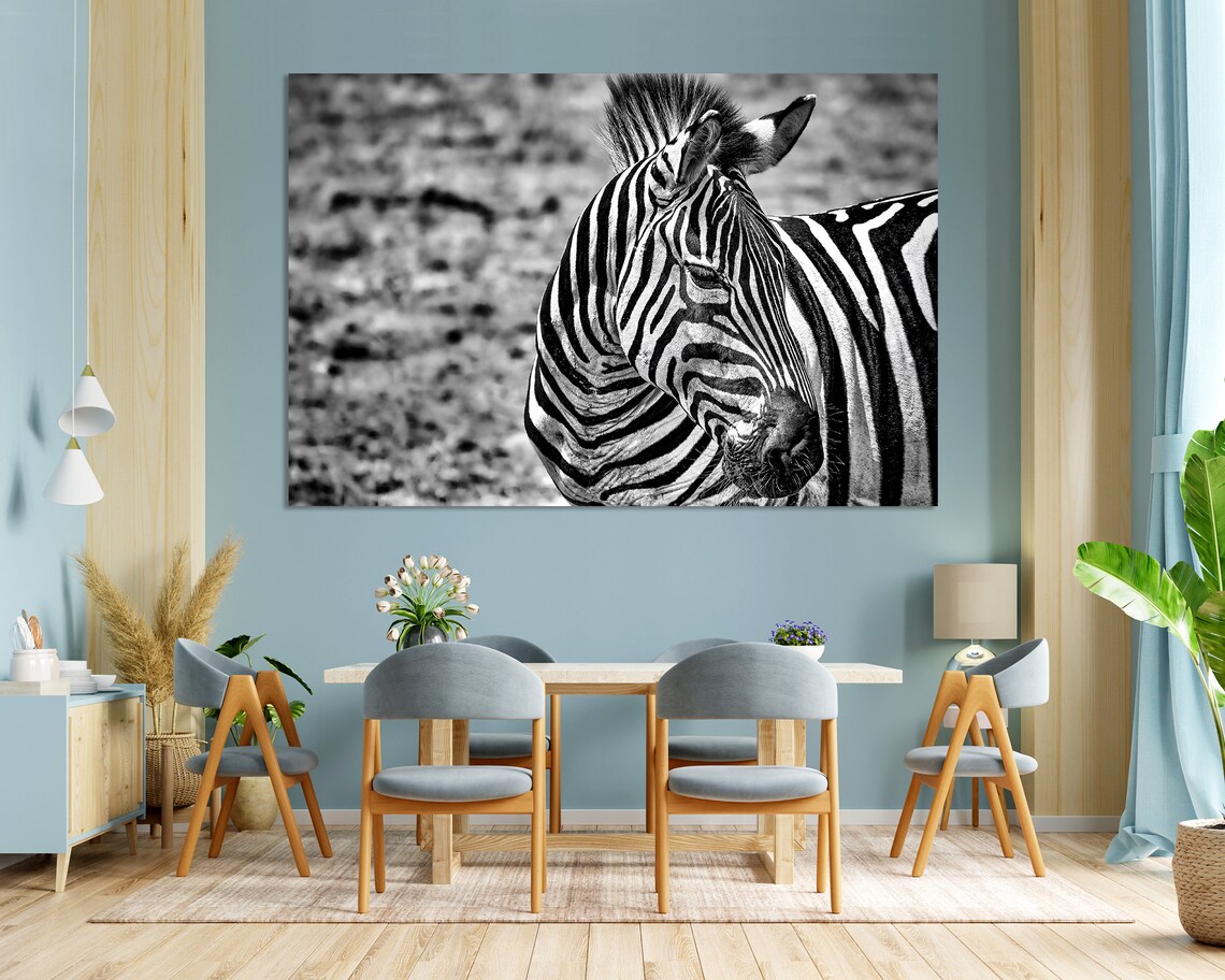 Black White Zebra Portrait Stripes Safari Wildlife Photography Wall Art Poster - Image 3