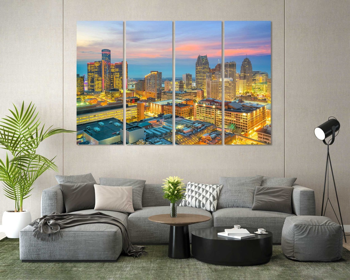 Downtown Detroit Picture Print On For Wall Decor Detroit Skyline In Michigan State Detroit Cityscape Painting For Wall Detroit Art - Image 6