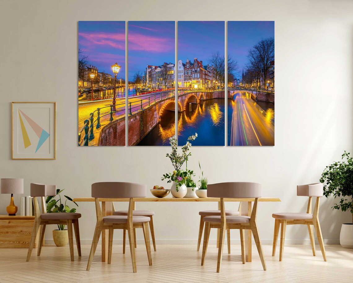 Amsterdam Canal Bridges Evening Lights Netherlands City Travel Poster - Image 6