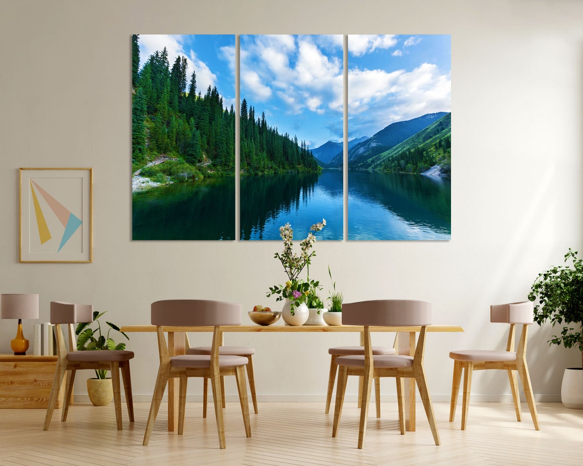 Kolsai Mountain Lake Pine Forest Reflection Kazakhstan Nature Poster - Image 6