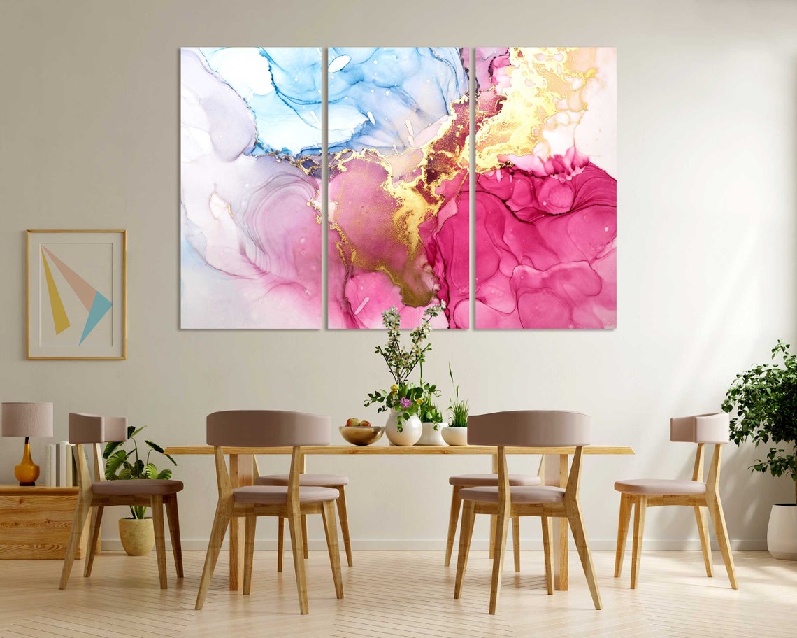 Elegant Pink Blue Gold Abstract Ink Swirls Modern Fluid Art Poster - Image 6
